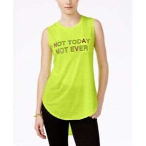 Rebellious One  Junior's “Not Now Not Ever” Tank Top, Neon Yellow, Sz. XS